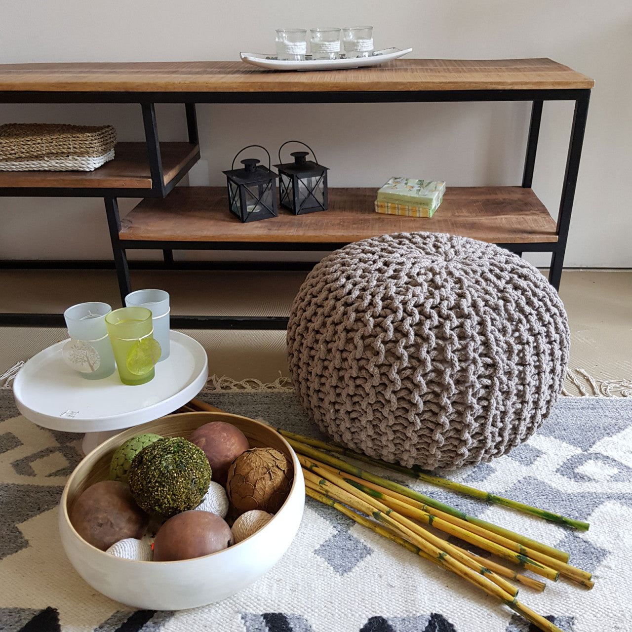 Strikpuf Ø 45 cm Siddepuf - Beige - Nordic Unique