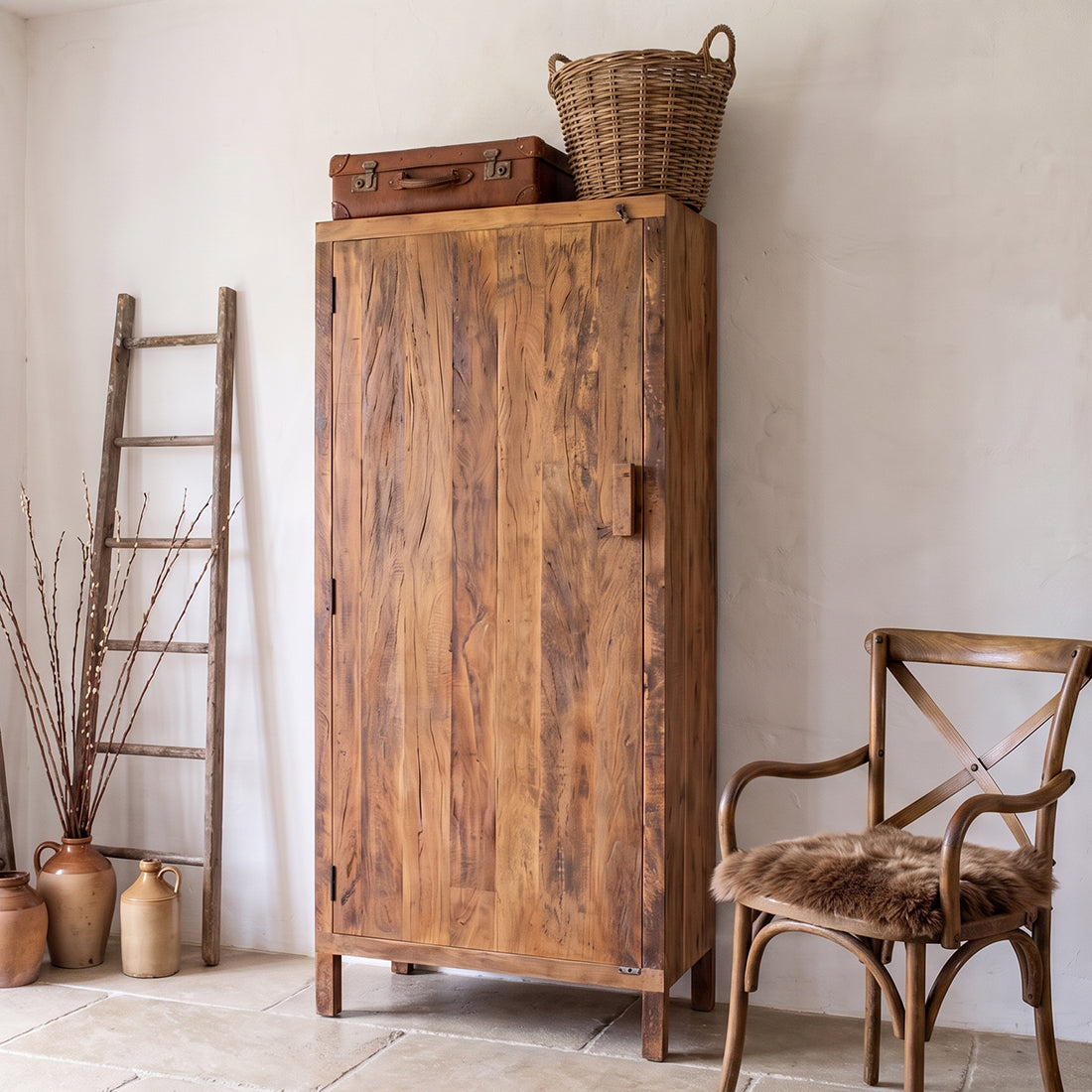 Farmwood 1-dørs skab - FSC-genanvendt træ - 80x40x180 cm