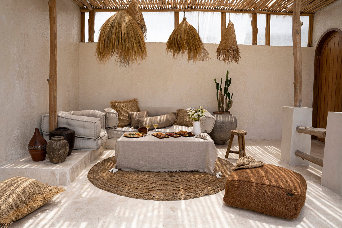 Linneduk - Beige - 150x150cm