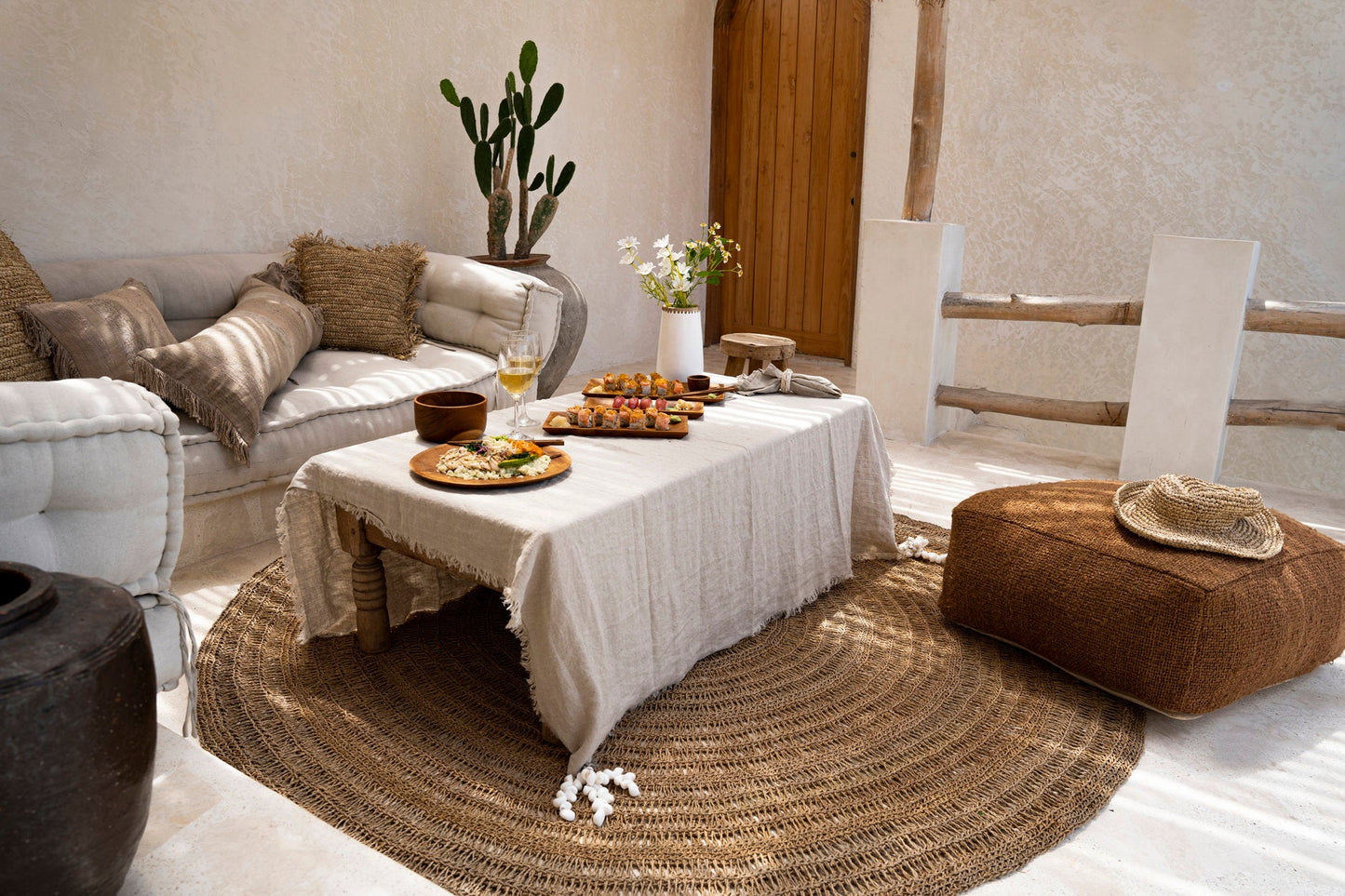 Linneduk - Beige - 150x250cm