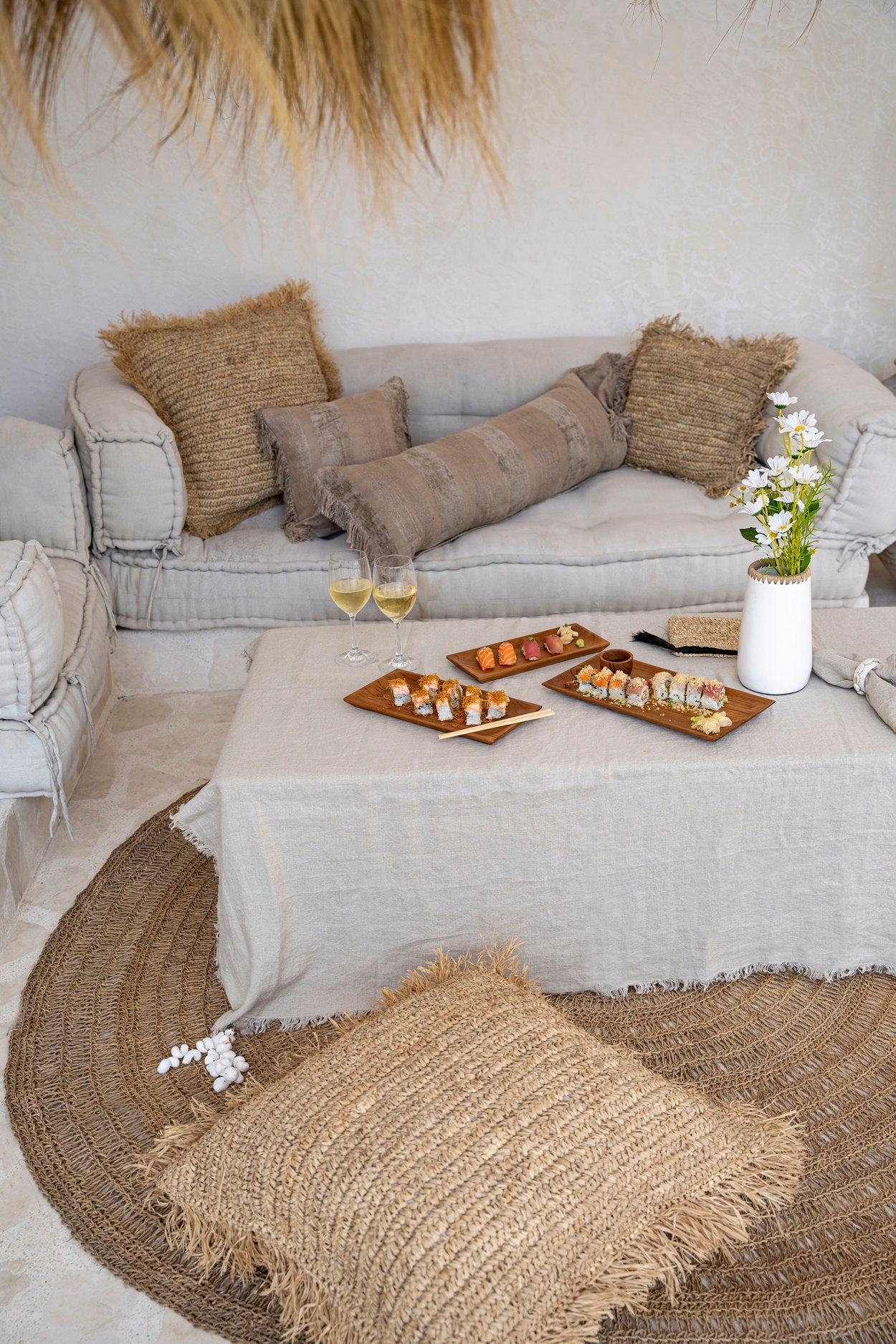 Linneduk - Beige - 150x250cm