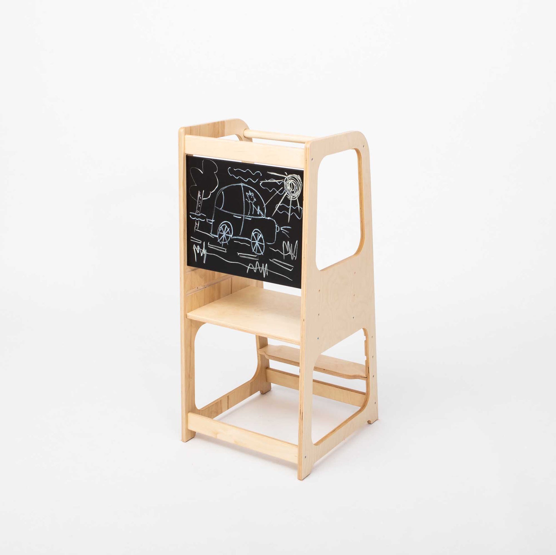 Køkkentårn med Tavle – 2-i-1 Montessori Hjælpetårn - Natur - Nordic Unique