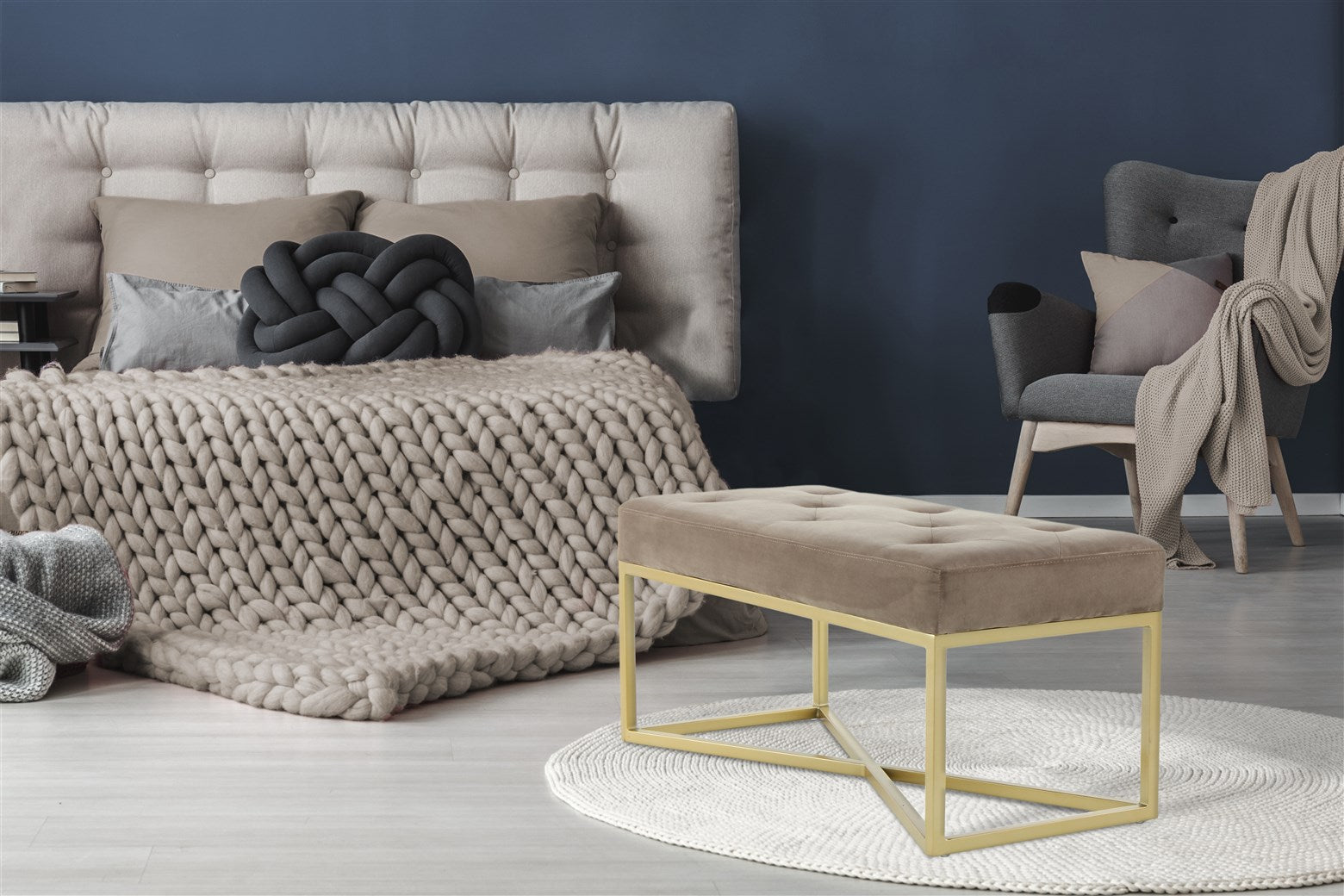 Bænk Cameron 100 – Taupe / Guld - Nordic Unique