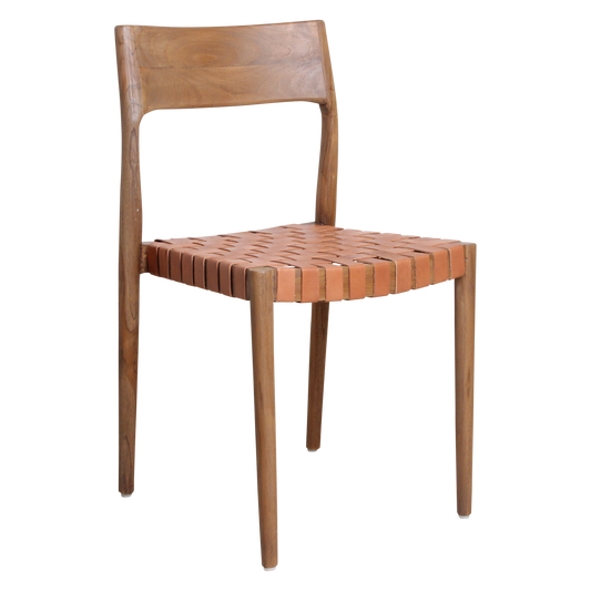 Freya teak spisestol med læder - Naturel (sæt af 2)
