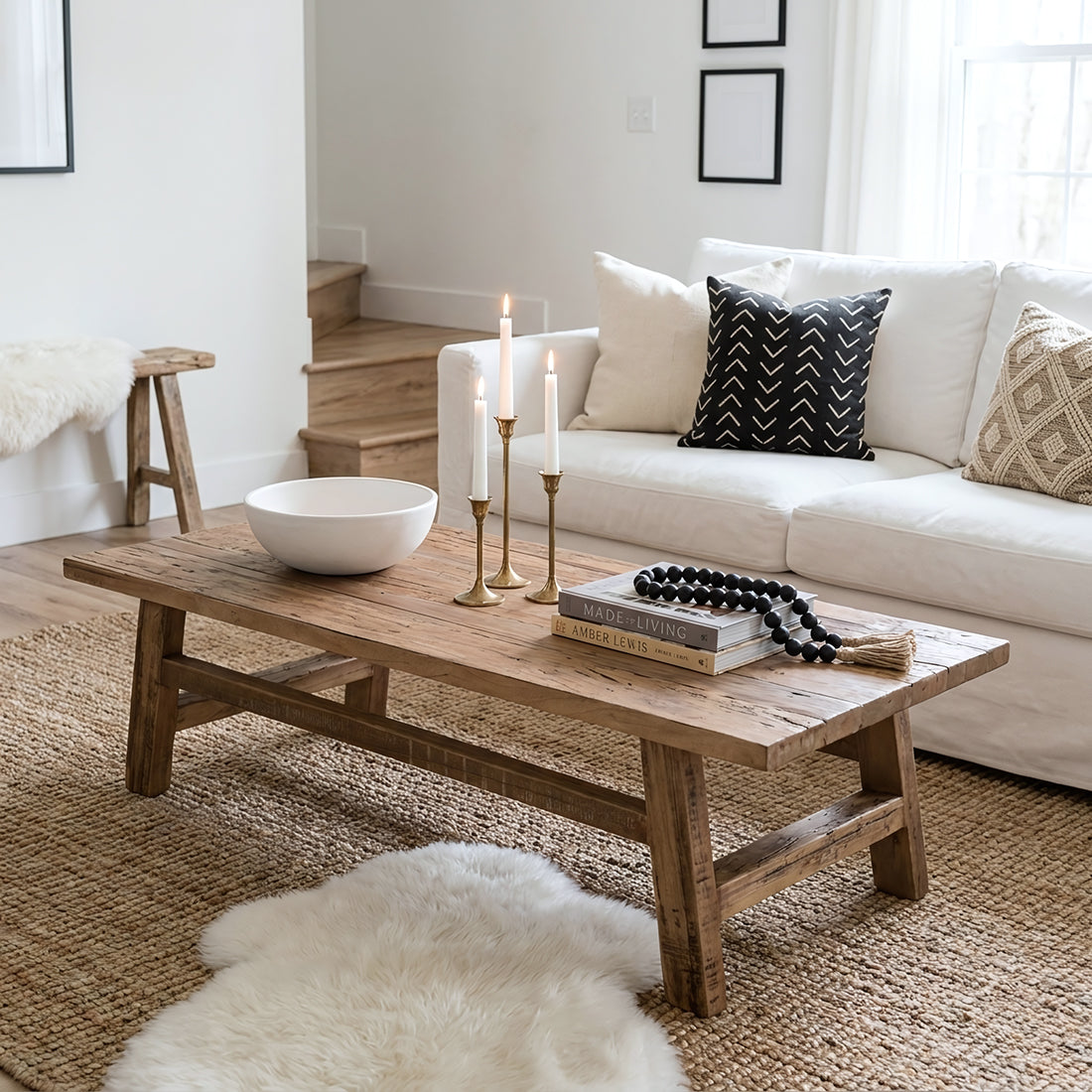 Farmwood træ sofabord, rektangulært - 140x60x35 cm