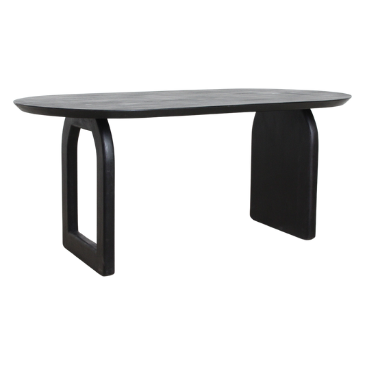 Spisebord med rundet kant - sort - 180 cm - kombineret understel