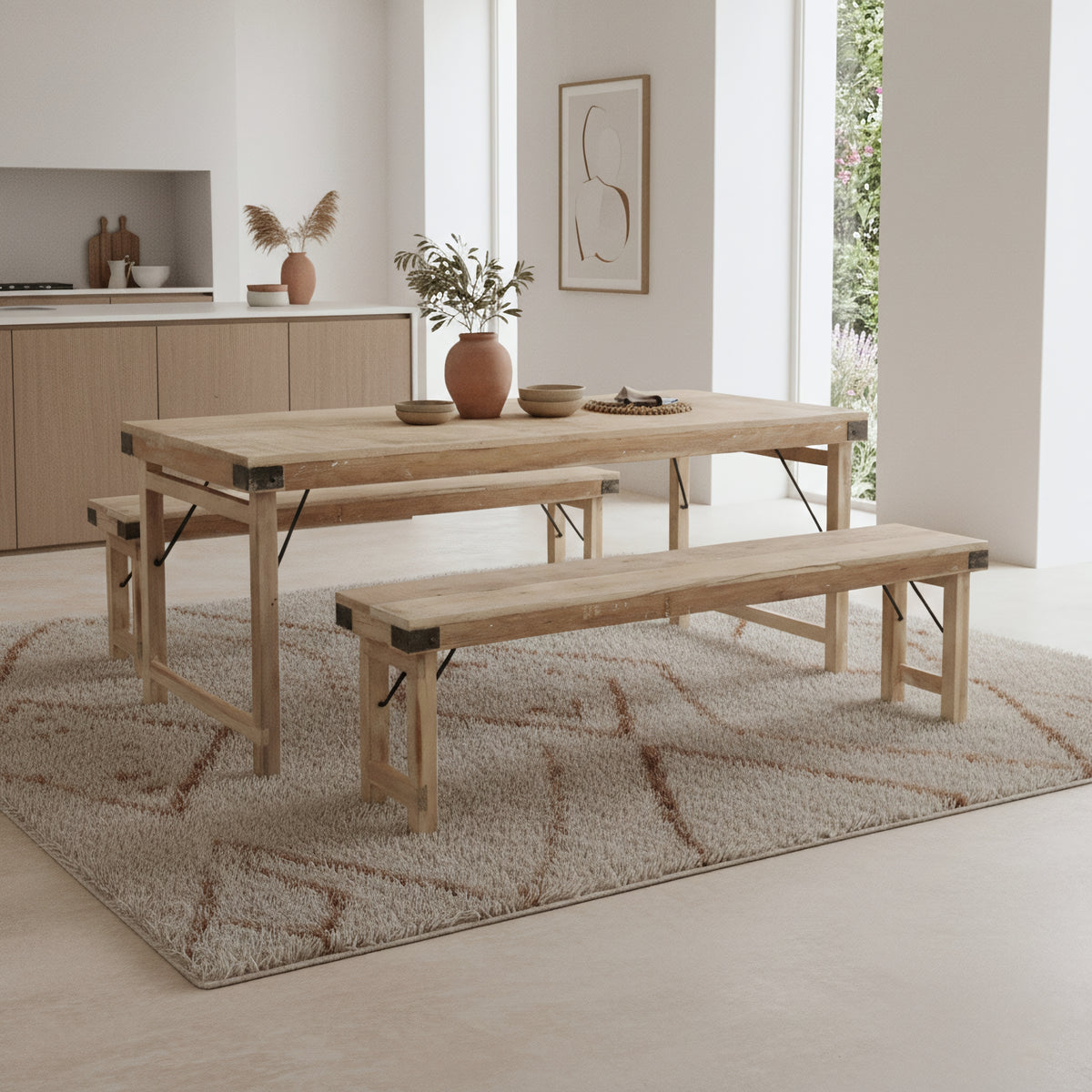 Kalket klapbart spisebord - 165 x 75 x 76 cm