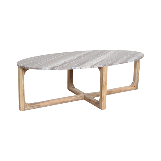Ovalt sofabord i marmor - Fantasy brun - 120x60x38 cm