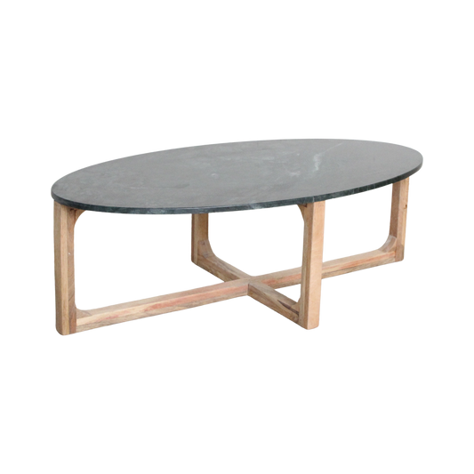 Ovalt sofabord i marmor - Grøn - 120x60x38 cm