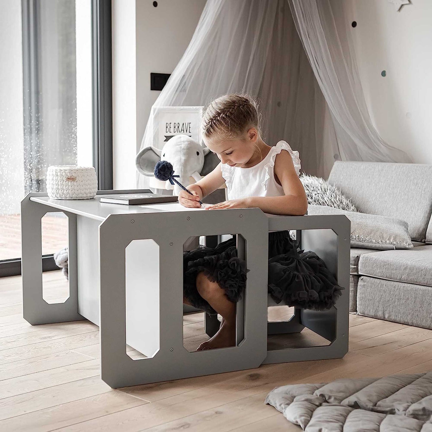 Montessori Fravænningsbord med Stol – Grå - Nordic Unique