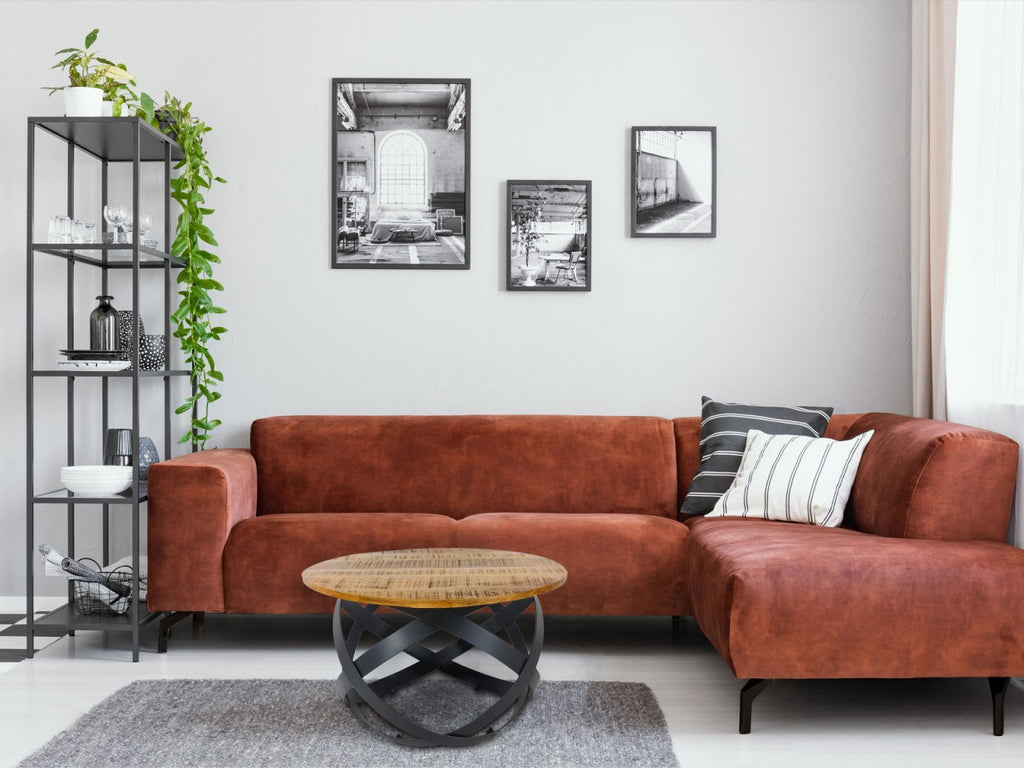 Rundt sofabord i metal og træ Ø55cm - Nordic Unique