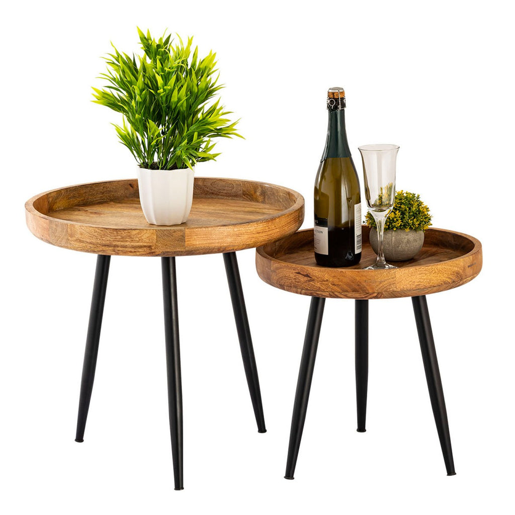 Sidebord i træ og metal, rundt Ø50cm