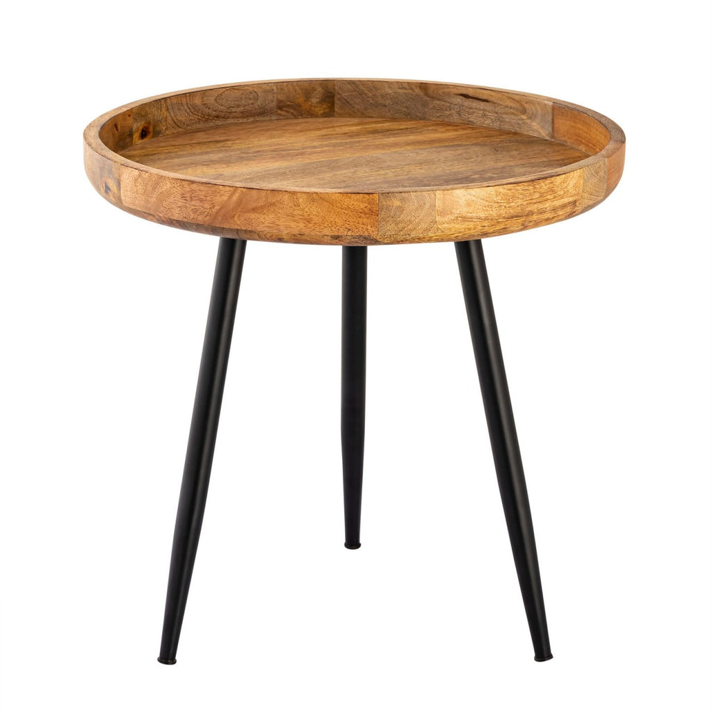 Sidebord i træ og metal, rundt Ø50cm