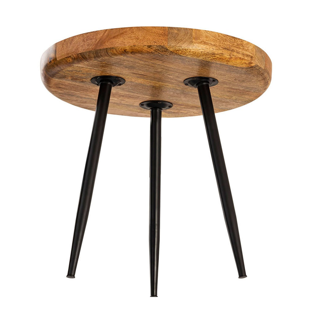 Sidebord i træ og metal, rundt Ø50cm