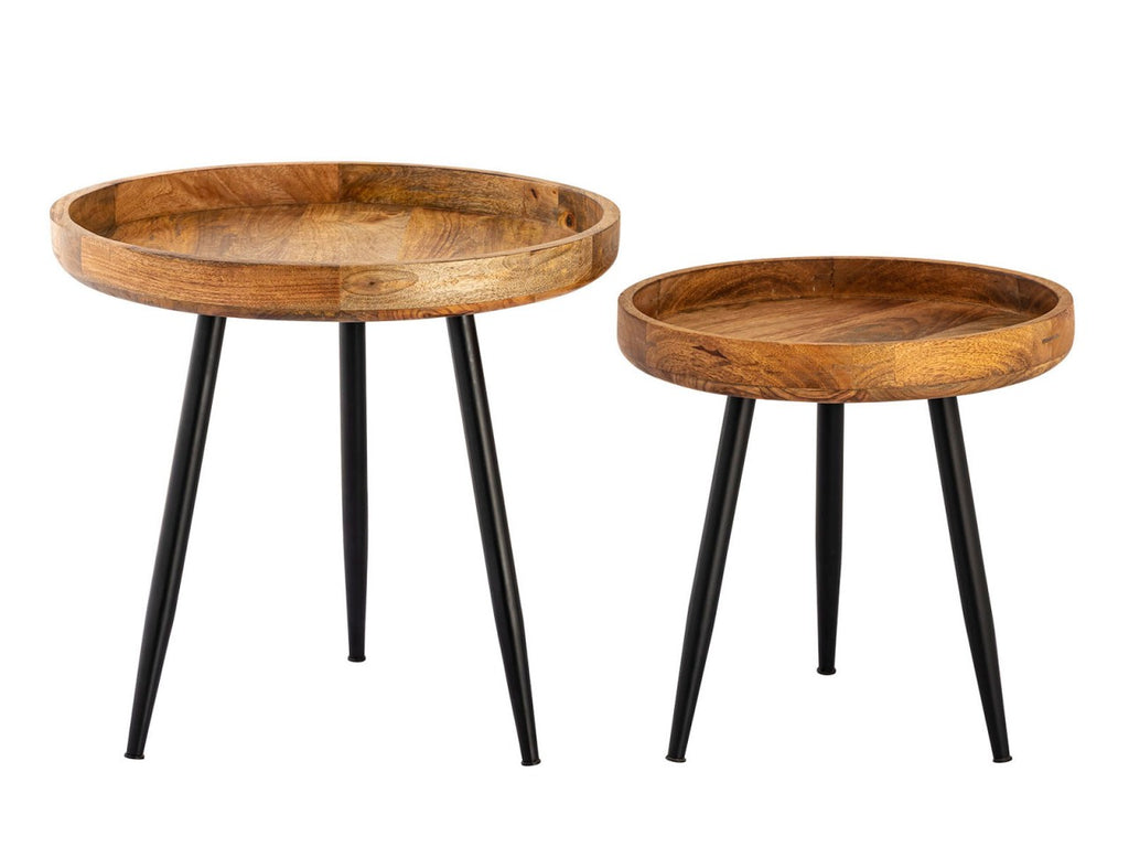 Sidebord i træ og metal, rundt Ø50cm