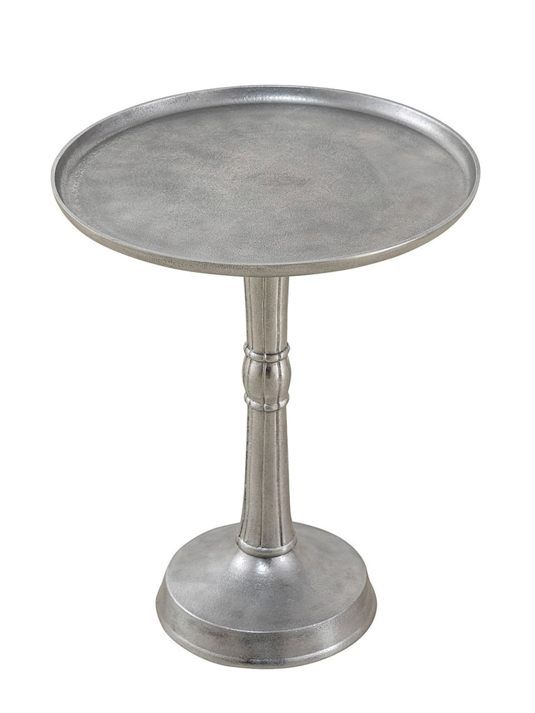 Rundt metal bord i sølv Ø44x53cm, med midterfod af aluminium
