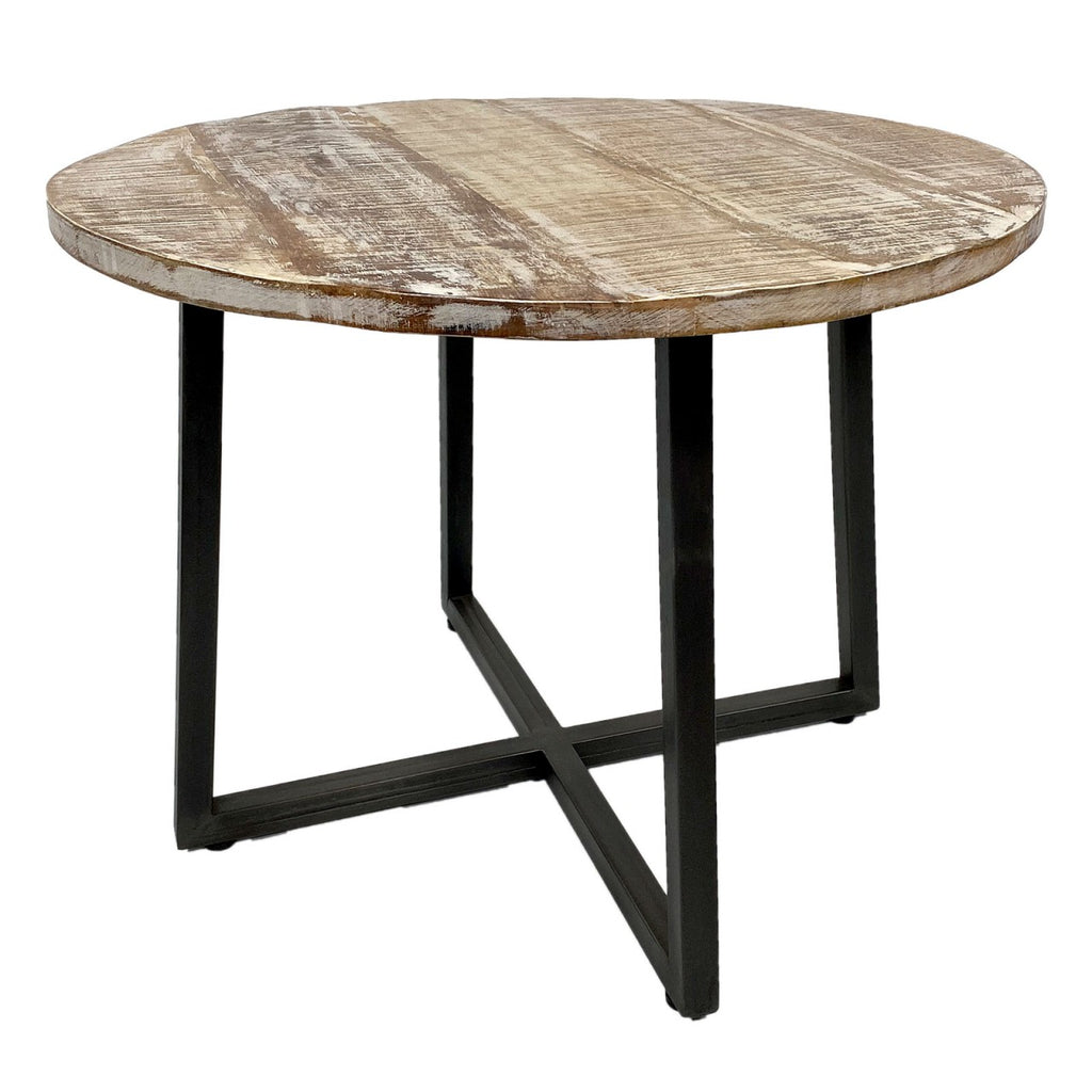 Rund sofabord ø60x45cm til stuen, træ og metal, sort stel
