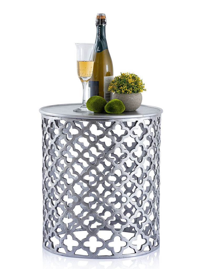 Dekobord/sidebord i metal Sidebord Ø40x45cm rund sølv