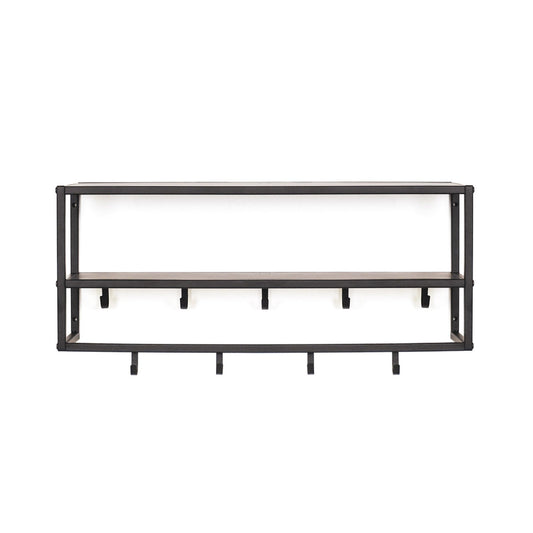 Metal knagerække med hylder - Sort - 73x21x29,5cm