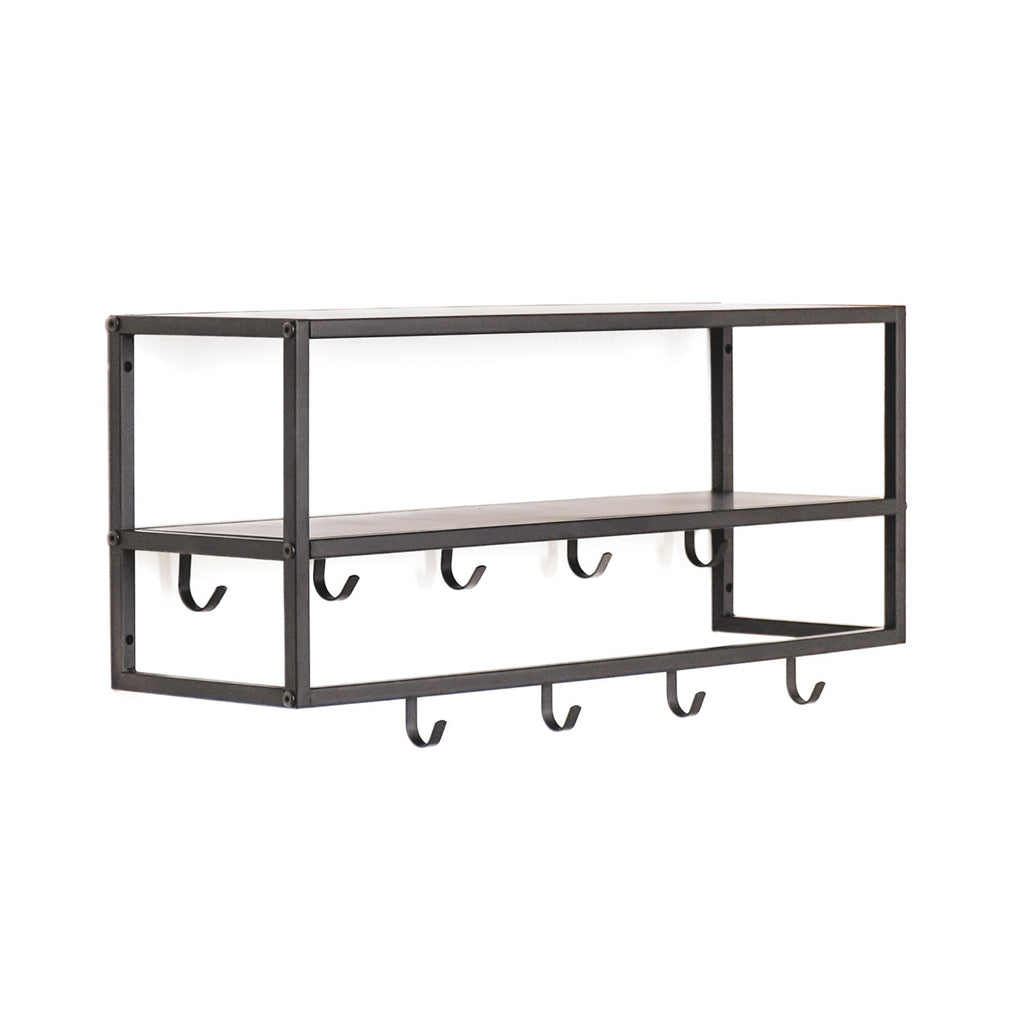 Metal knagerække med hylder - Sort - 73x21x29,5cm