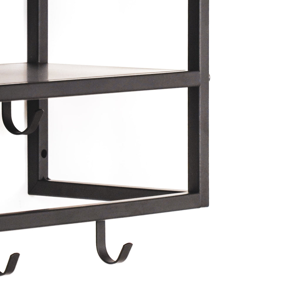Metal knagerække med hylder - Sort - 73x21x29,5cm
