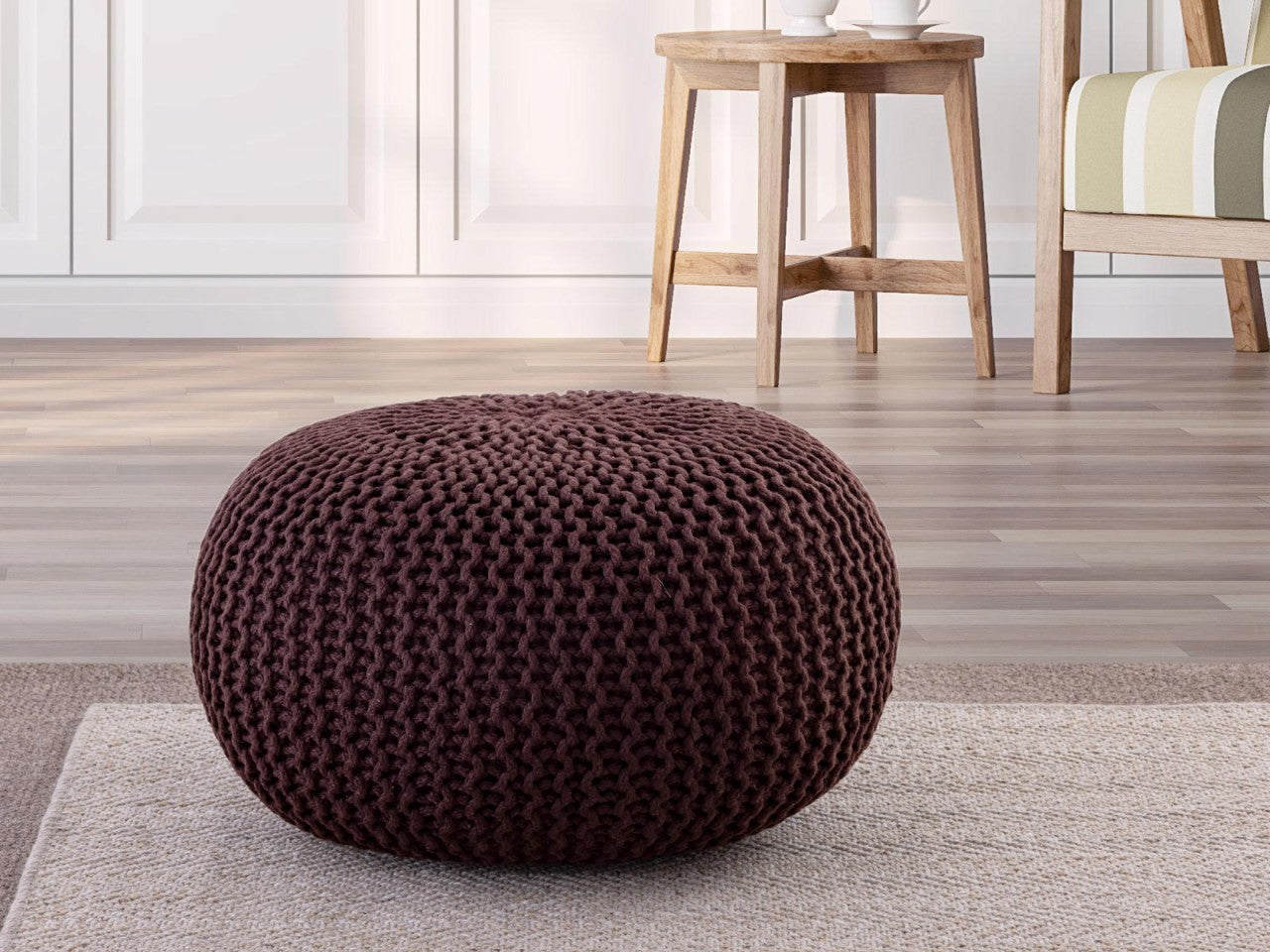Puf PREMIUM ø45cm Strikpuf - Brun