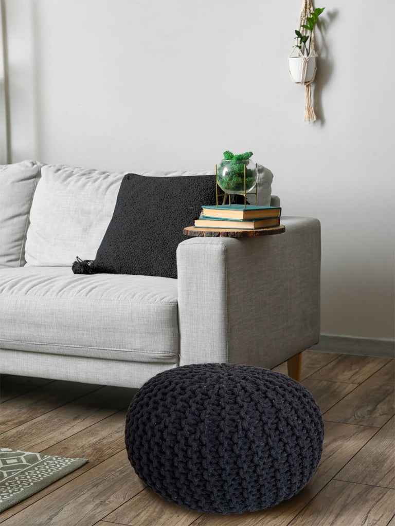 Puf/strikpuf grovstrik Ø55x37cm sort/antracit