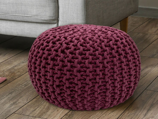 Puf/strikpuf grovstrik Ø55x37cm bordeaux