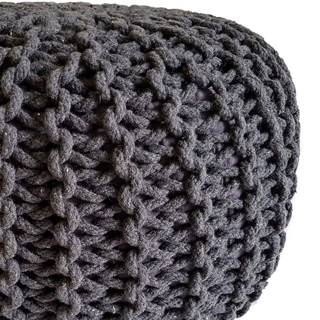 Puf/strikpuf grovstrik Ø45x30cm mørkegrå
