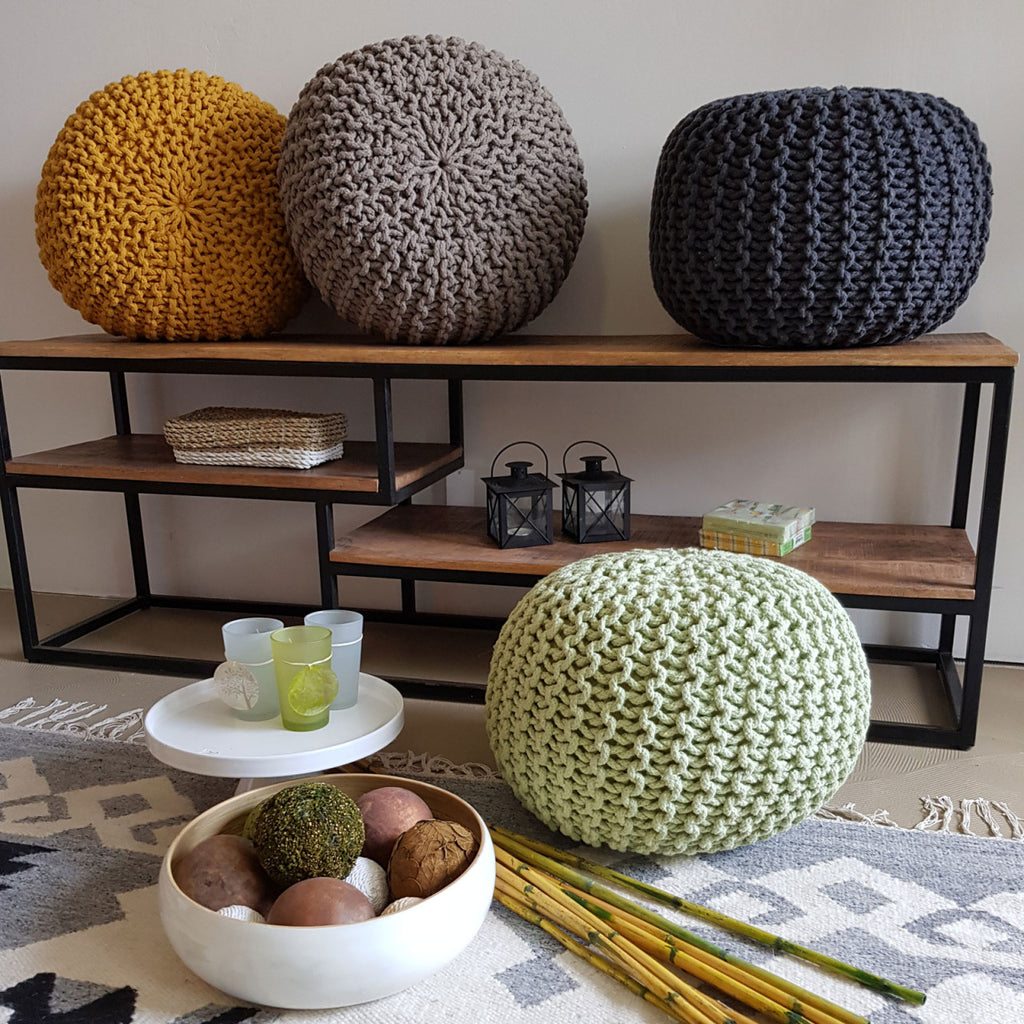 Puf/strikpuf grovstrik Ø45x30cm mørkegrå