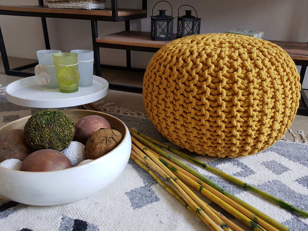 Puf/strikpuf grovstrik Ø45x30cm gul